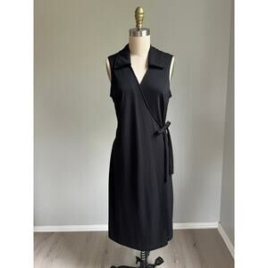 Vintage 90s Y2K Black Wrap Dress Medium VNeck Whimsigoth Stretchy Sleeveless USA